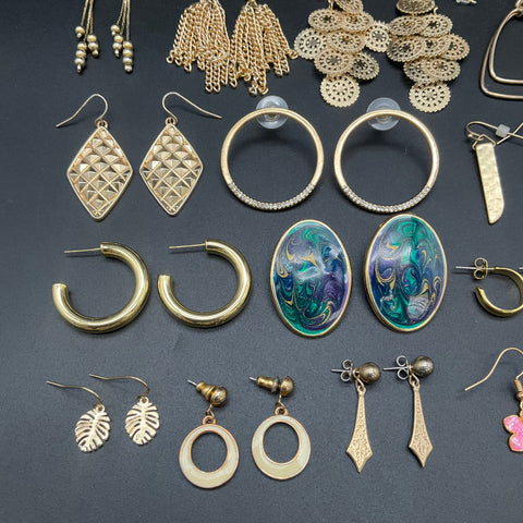 Vintage to Modern Costume Jewelry Earrings Lot 20 Pairs Gold Silver Tone Mixed