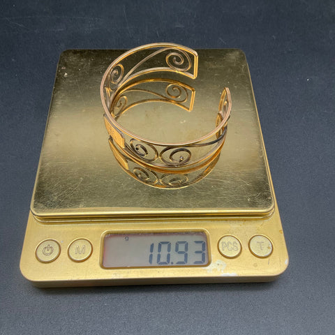 Vintage Krementz Gold Filled Cuff Bracelet Scroll Filigree Monogram E Engraved