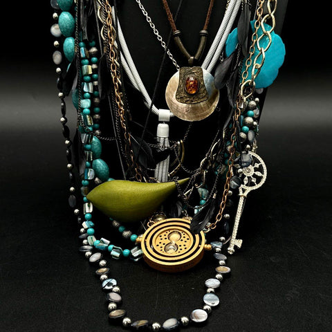 Mixed Fashion Necklace Jewelry Lot 15pc Boho Statement Time Turner Style Key