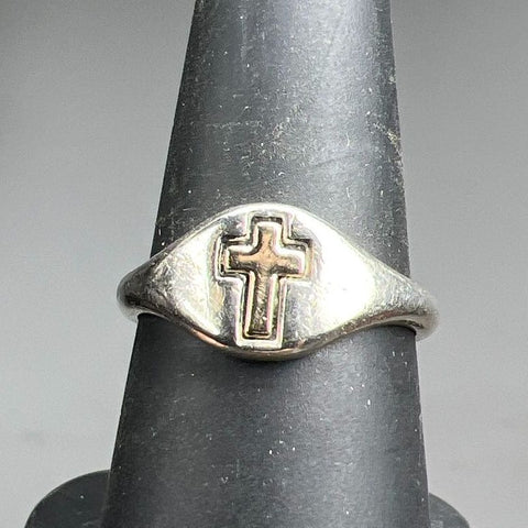925 Sterling Silver 14K Gold Accent Cross Ring Size 7 3.1g
