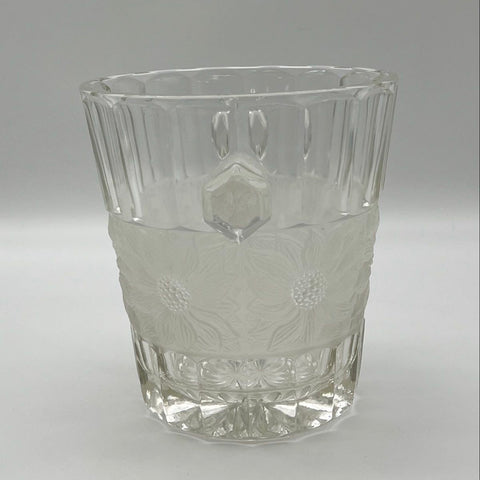 Pressed Glass Clear Champagne Bucket Frosted Floral Sunflower Pattern 8 Inch