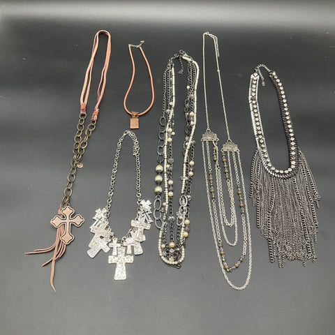 Brighton Statement Necklace Lot of 6 Cross Fringe Faux Pearl Layered Styles