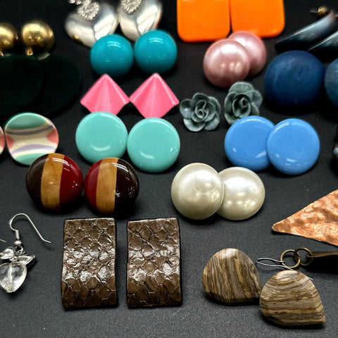 Vintage 80s 90s Fashion Jewelry Lot of 22 Pairs Stud Dangle Statement Earrings