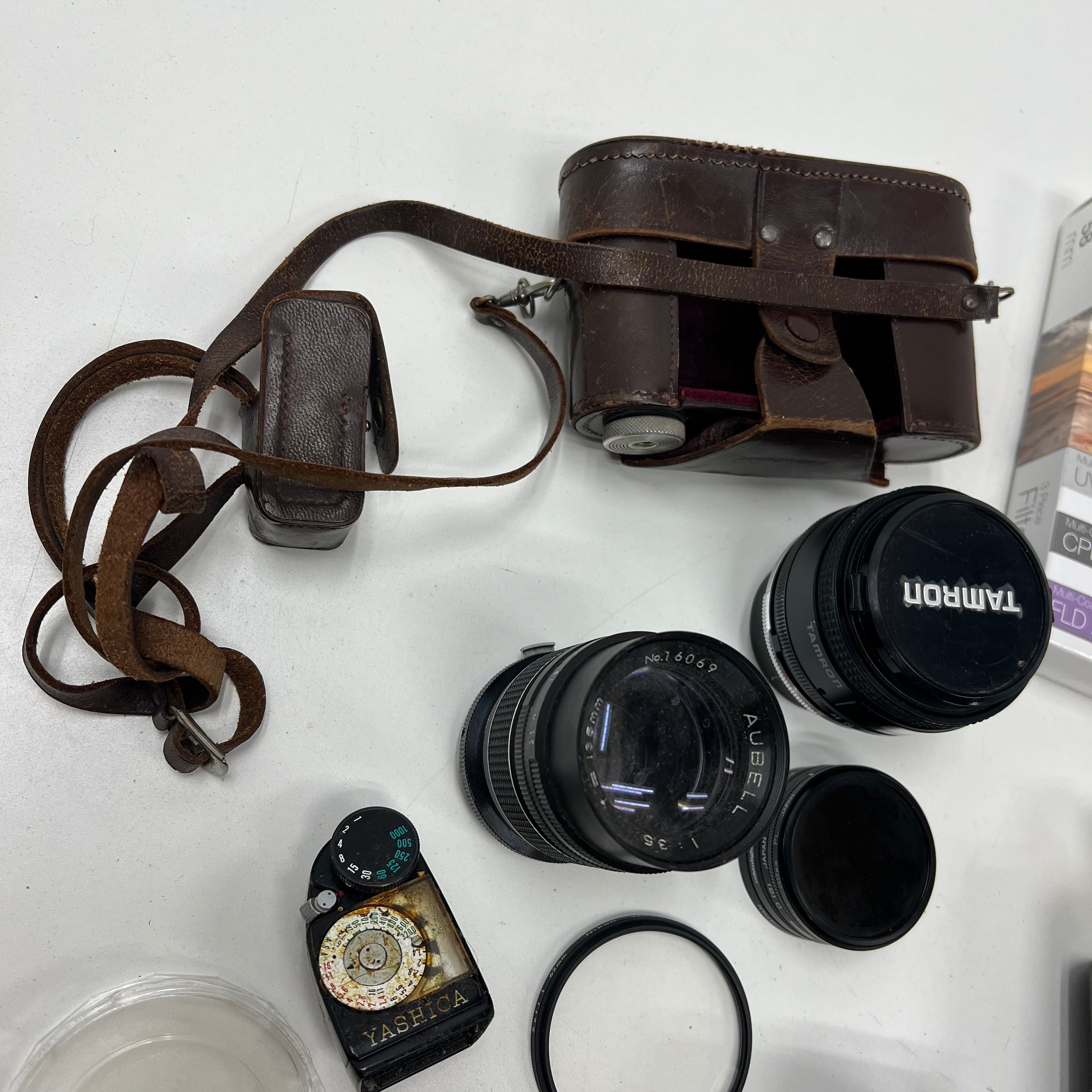 Vintage Camera Accessories Lot Nikon Tamron Lenses Flashes Light Meter Filters
