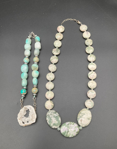 Vintage Sterling Silver 925 Natural Stone Geode Dendritic Jewelry Lot 6pc