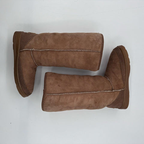 Minnetonka Sheepskin Tall Suede Winter Boots Chestnut Brown Women's Size 8