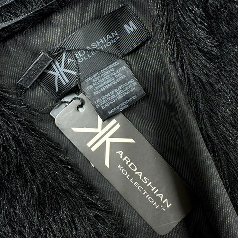 Kardashian Kollection Women's Black Fringed Fur Shaggy Jacket Sz M NWT