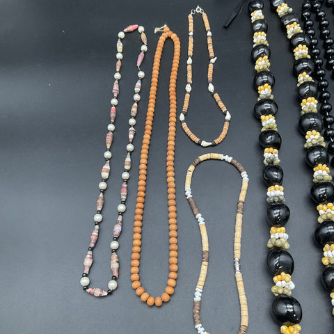 Vintage Shell and Bead Necklace Jewelry Lot of 7 Multi-strand Bib Puka Paper