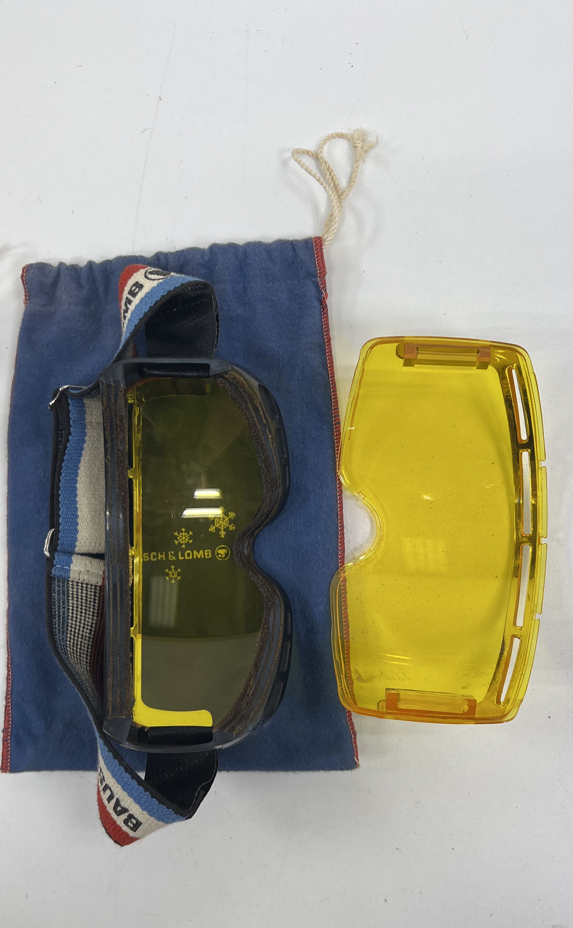 Vintage Bausch & Lomb Ski Goggles Lot of 2 in Cloth Bags Adjustable Bands *READ*