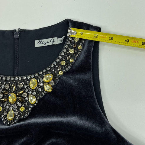 NWT Eliza J Gray Velvet Embellished Ruched Sheath Dress Women's Size 4