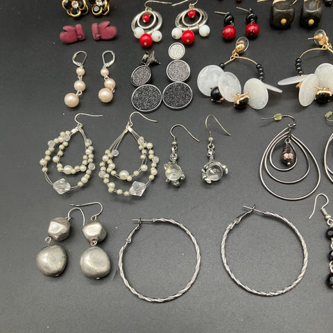 Vintage to Modern Costume Jewelry Lot 25 Pairs Earrings Hoops Dangles Studs