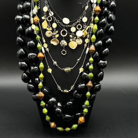 Statement Necklace Jewelry Lot of 6 Chunky Beaded Bohemian Mixed Media Designs