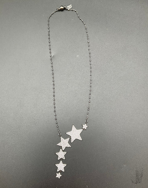 Alexa Rae Miranda Clara Silver Tone Necklace Lot of 3 Pavé Star Heart Coin