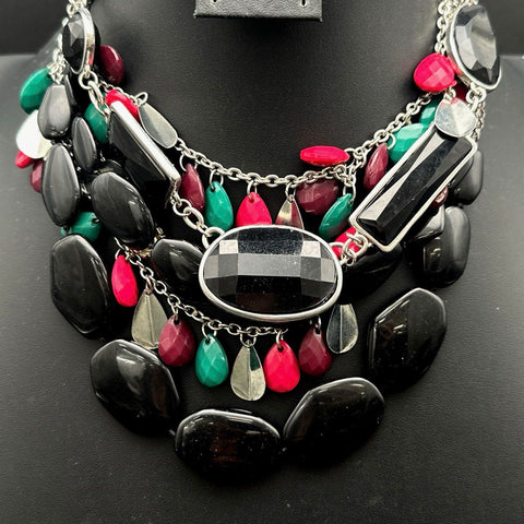 Bold Fashion Statement Costume Jewelry Lot 4 Necklaces Beads Floral Red Stones