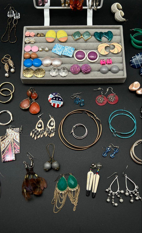 Mixed Style Costume Jewelry Lot 100+ Pieces Earrings Hoops Dangles Studs Boho