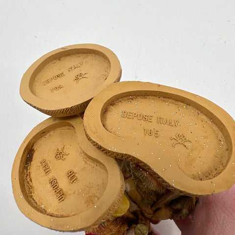 Vintage Depose Italy Nativity Figures Lot of 4 Angel Piper Shepherds Resin