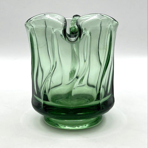 Vintage Green Glass Pitcher Wavy Optic Pattern 6.5 Inch