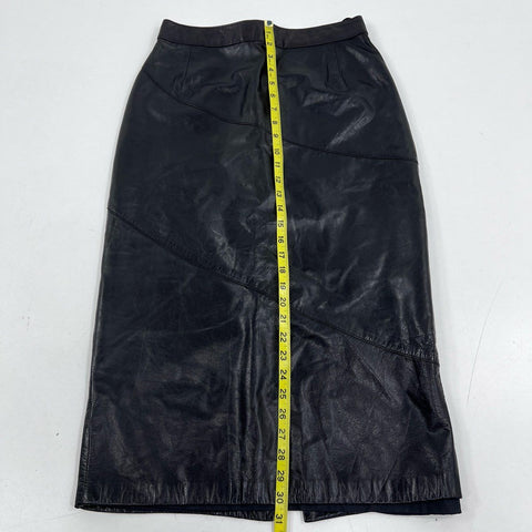 Vintage 90s Siena Women's Black Leather Pencil Skirt Diagonal Seam Sz 8