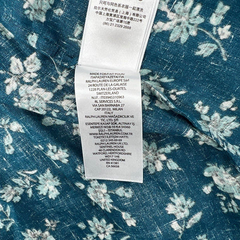 Lauren Ralph Lauren Women's Floral Linen Button Down Shirt Indigo Blue NWT Sz M