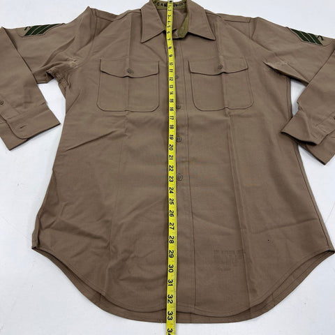 Vintage 1968 US Army Men's Khaki Wool Tropical Long Sleeve Shirt Sz 15 1/2