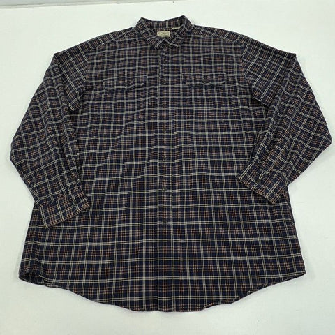 Men's LL Bean Blue Orange Plaid Long Sleeve Button Up Cotton Shirt - Size XLT