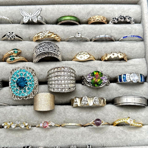 Fashion Jewelry Lot 60+ Rings Cuffs Gold Silver Tone Vintage Modern Styles