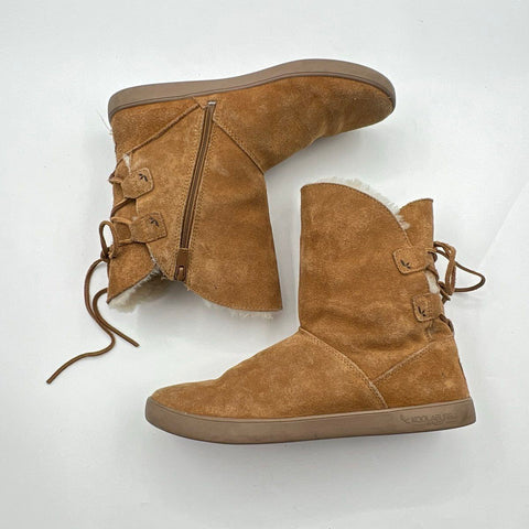 Koolaburra by UGG Dezi Chestnut Suede Faux Fur Winter Mid Calf Boots Size 9