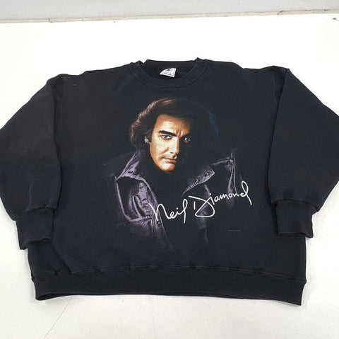 Vintage 90s Neil Diamond Black Graphic Tour Sweatshirt Crewneck Men's L