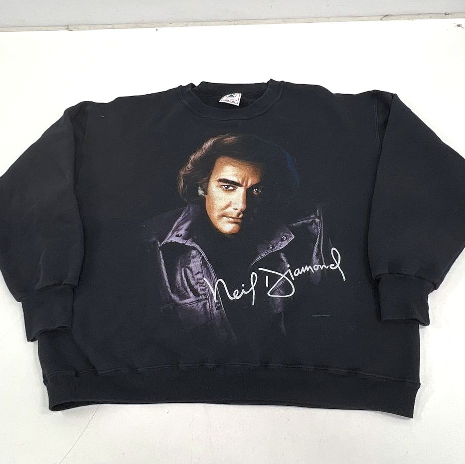 Vintage 90s Neil Diamond Black Graphic Tour Sweatshirt Crewneck Men's L