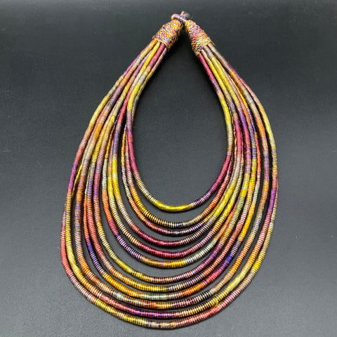 Lot of 2 Boho Layered Wrapped Thread Corded Necklaces Multi-Strand Tribal Bib