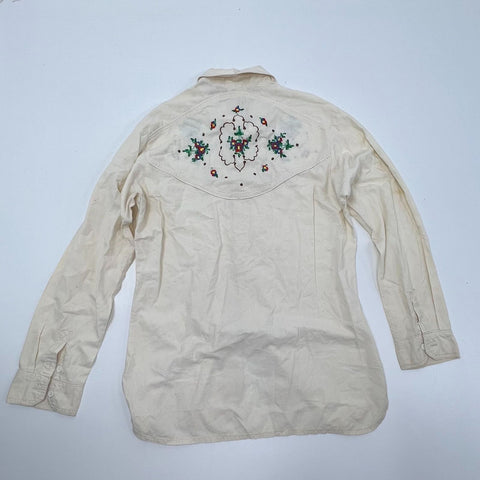 Vintage 90s Madman Cream Embroidered Western Button Up Shirt Men's XL