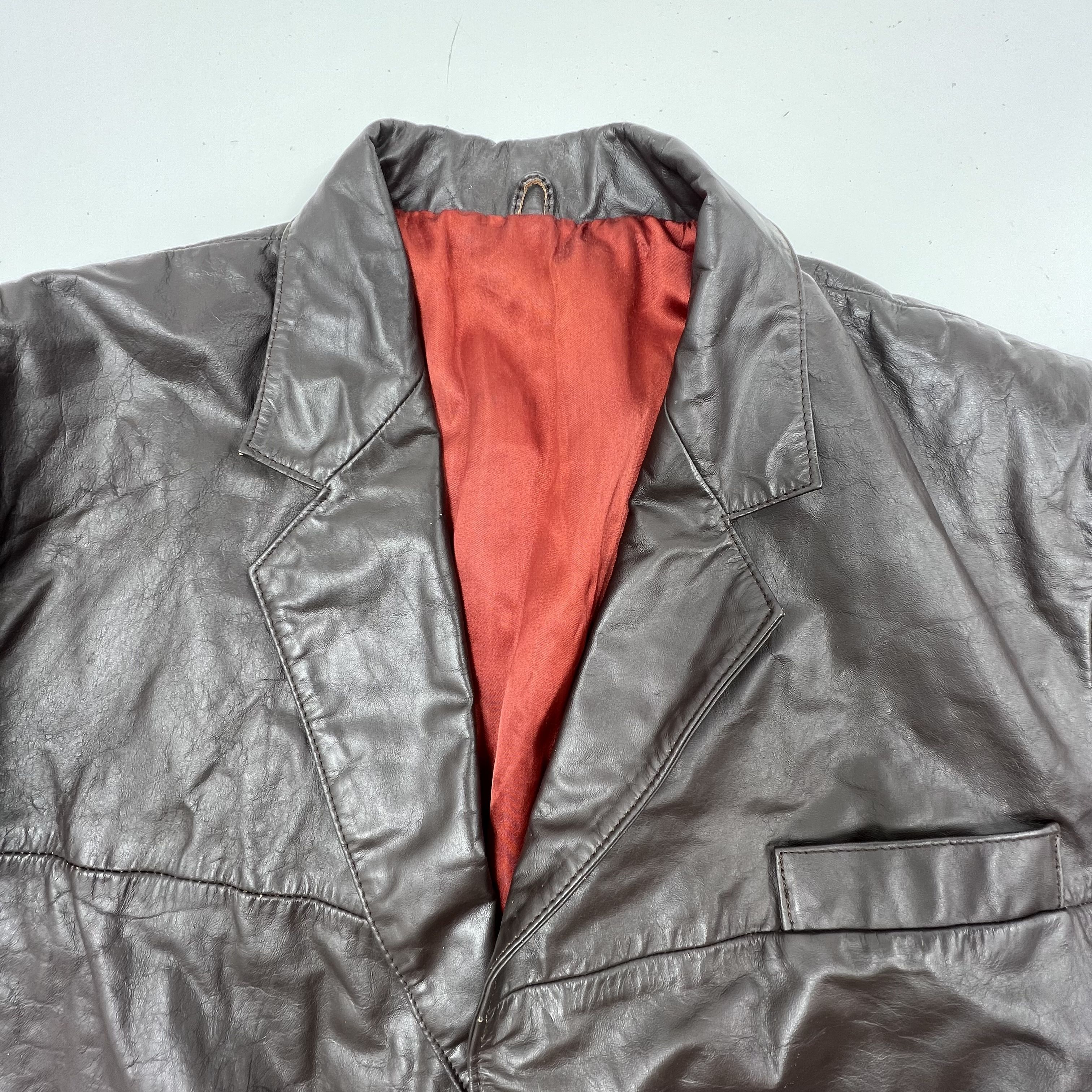Vintage 70s Clipper Mist Brown Leather Car Coat Jacket Blazer Men's 44L