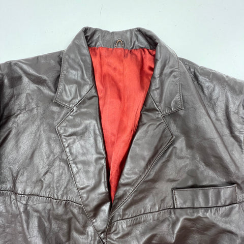 Vintage 70s Clipper Mist Brown Leather Car Coat Jacket Blazer Men's 44L