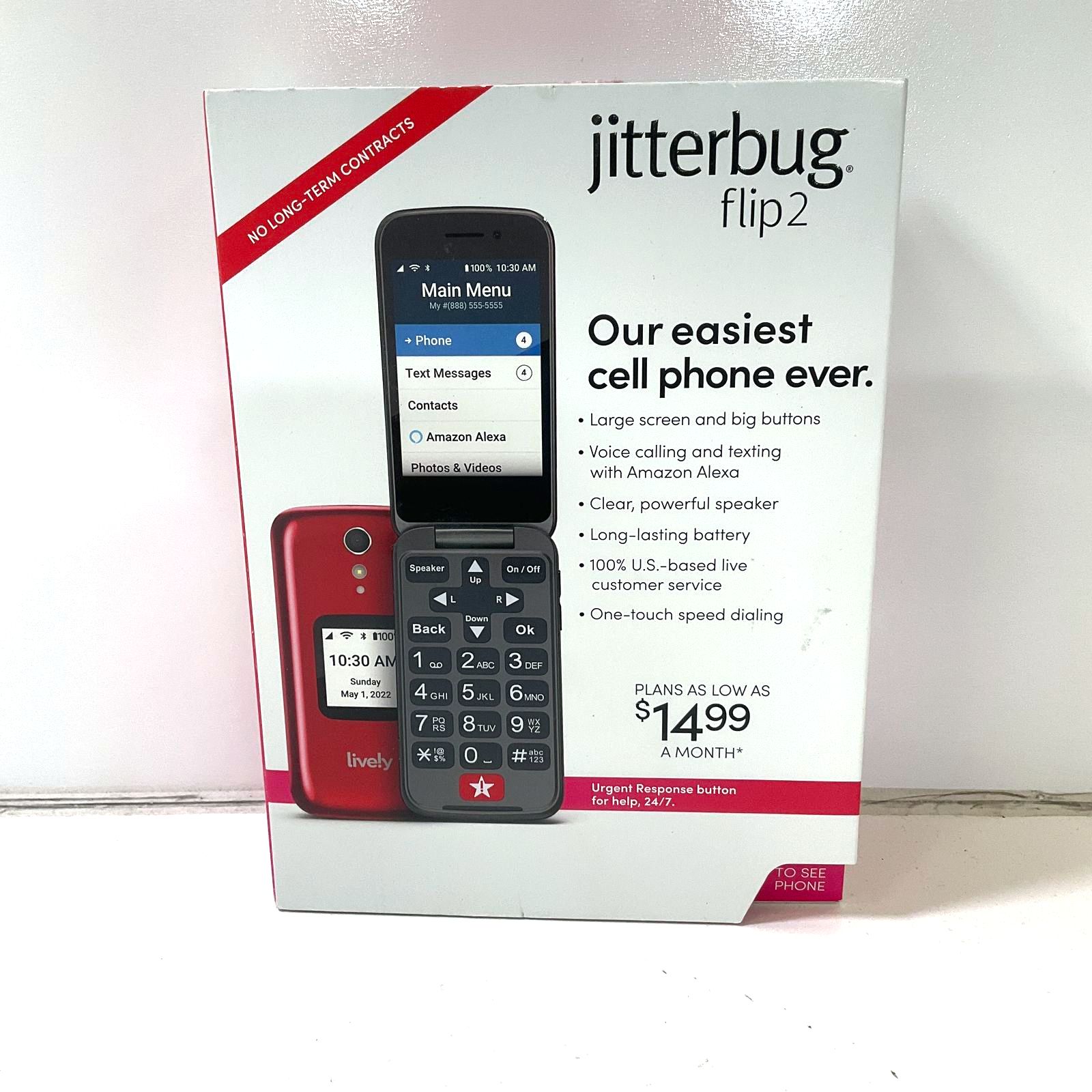 Lively Jitterbug Flip2 Cell Phone for Seniors Red Complete Unused Open Box