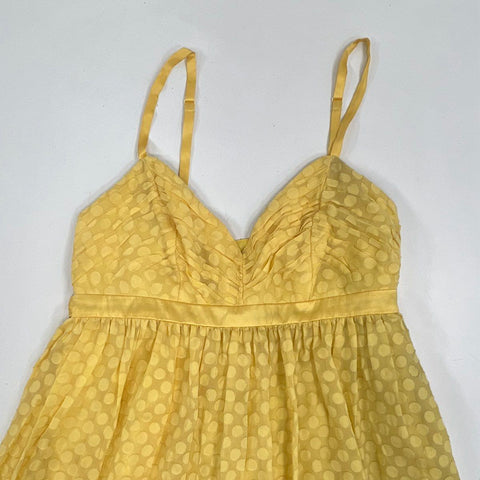 Arden B. NWT Y2K Women's Yellow Silk Polka Dot Burnout Babydoll Dress Size M