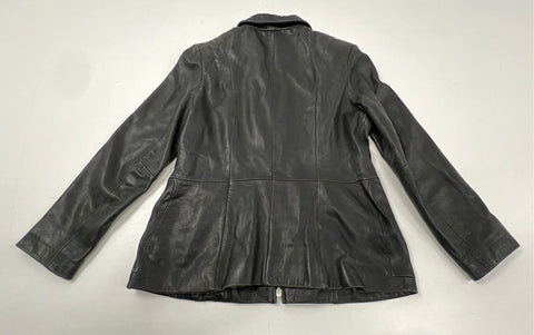 Kenneth Cole Reaction Women's Black Full Zip Leather Jacket Shirt Collar Sz L