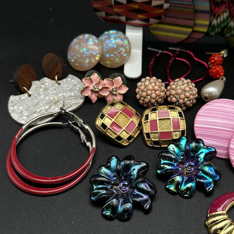 Vintage to Modern Costume Jewelry Lot 35+ Pairs Earrings Boho Retro Dangles