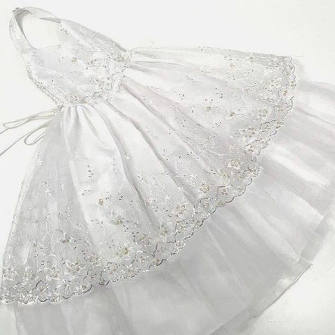 Vintage Y2K Girls White Halter Tiered Sequin Flower Girl Formal Dress USA Sz 7