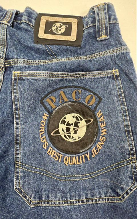 Vintage 90s Paco Jeans Men's Blue Baggy Wide Leg Denim Shorts Sz 32