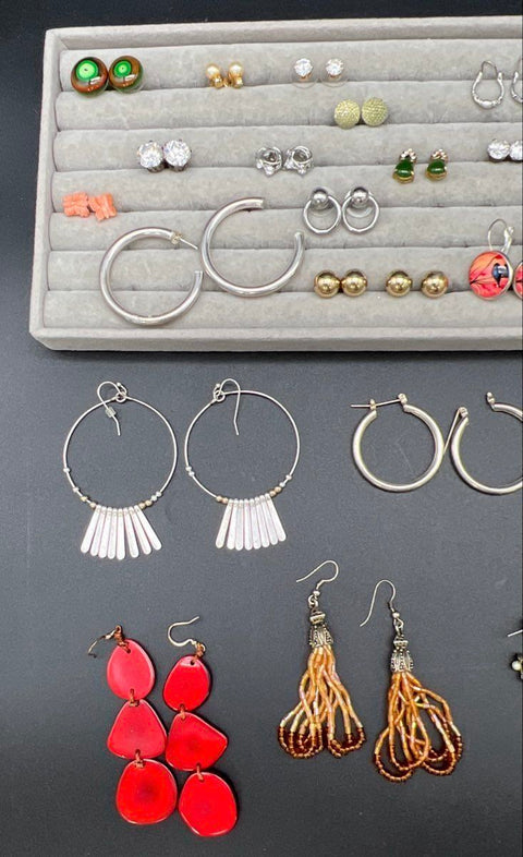 Vintage and Modern Costume Jewelry Lot 35+ Pairs Earrings Hoops Studs Dangles