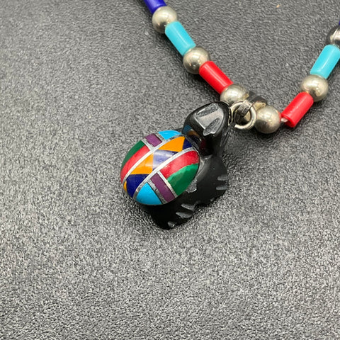 Dorothy Brave Eagle Oglala Lakota Turtle Fetish Necklace Multi-Stone Inlay