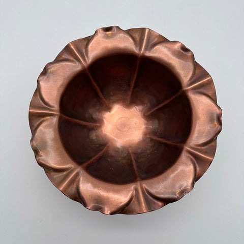 Mid Century Copper Scalloped Edge Footed Bowl Vintage Signed Studio Craft
