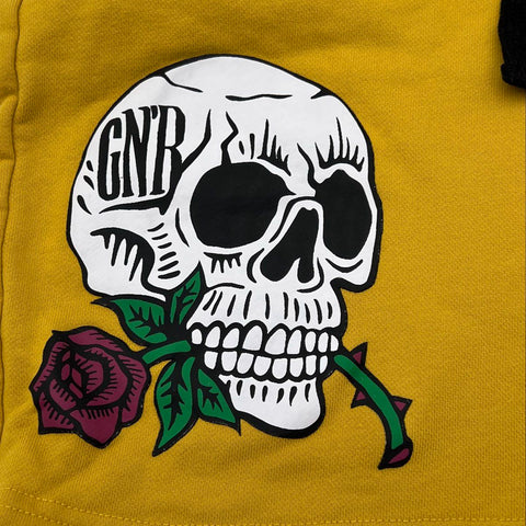 Guns N' Roses World Tour 2023 GNR Skull Rose Graphic Fleece Shorts Yellow Sz XL