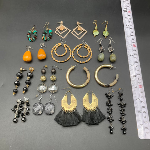 Boho Modern Fashion Earring Lot of 14 Pairs Dangle Drop Hoop Tassel Geometric