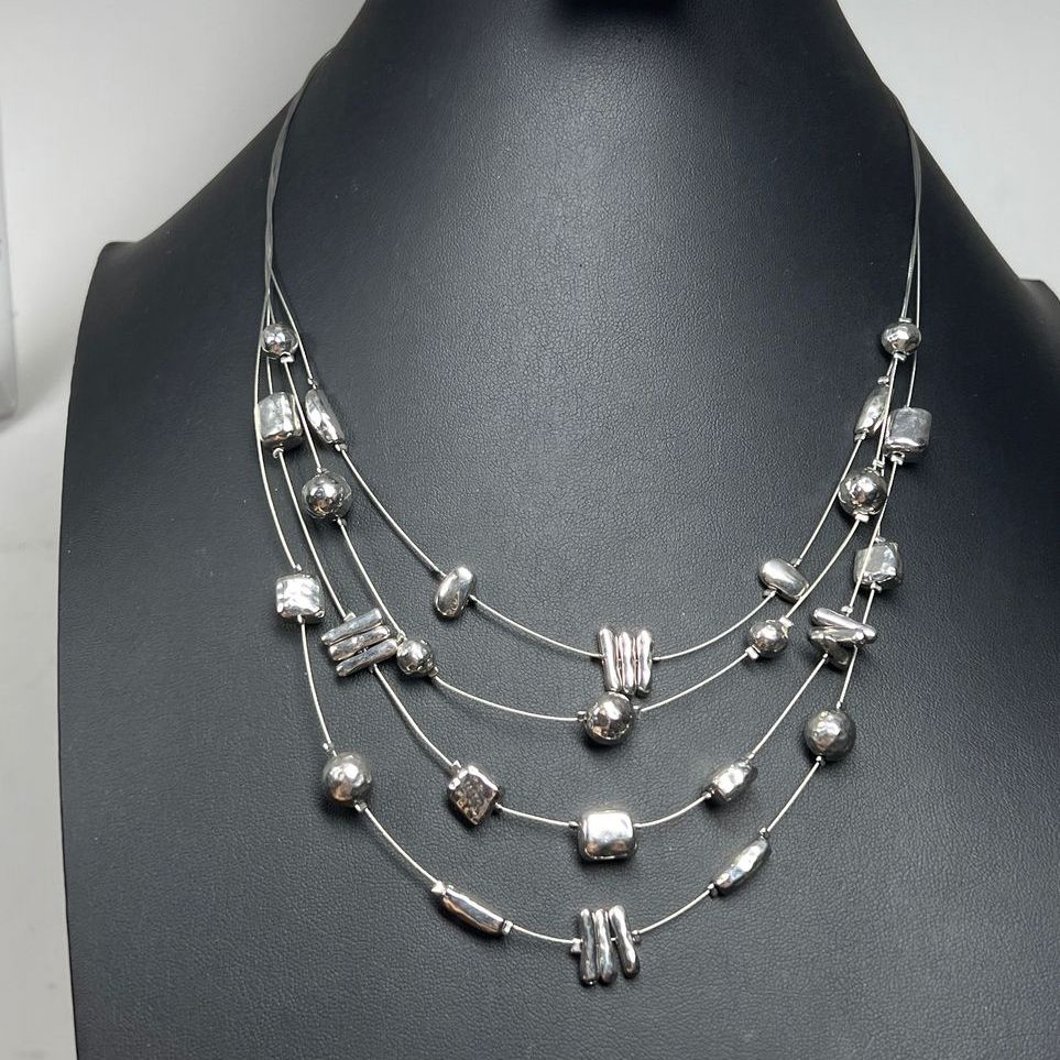 Chico's Silver Beaded Multistrand Necklace