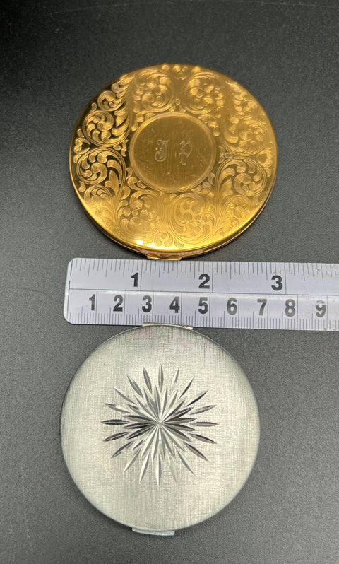 Vintage Elgin American & Byzac Lot of 2 Powder Compacts Gold & Silver Tone