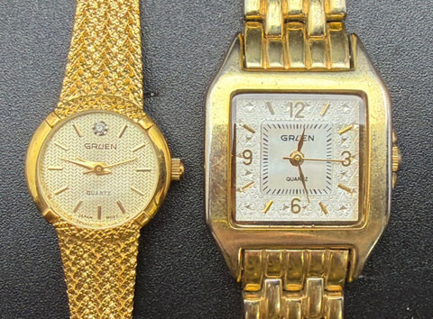 Vintage Gruen Gold Tone Quartz Dress Watch Lot of 2 Mesh & Link Bands