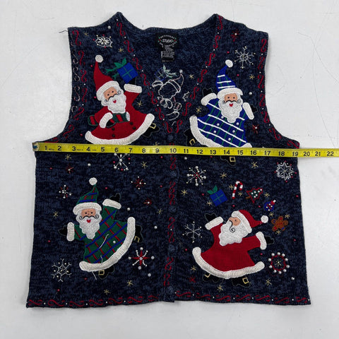 Vintage 90s Designers Studio Originals Women's Christmas Sweater Vest Navy Sz S
