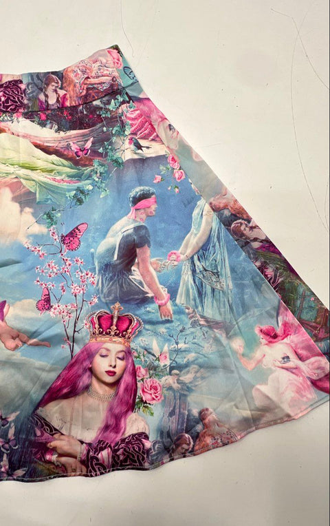 Sugar Thrillz Women's Multicolor Renaissance Graphic Print Mini Skirt Sz S