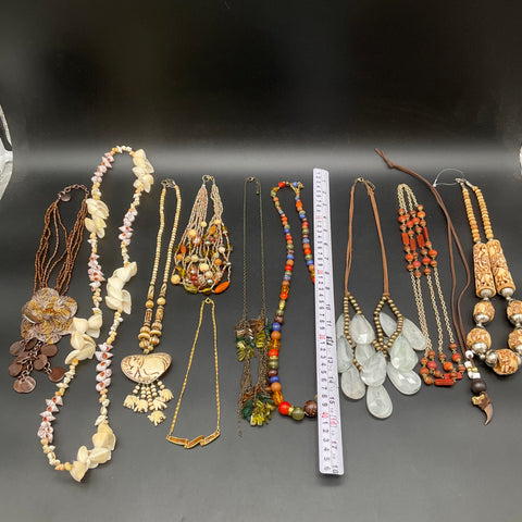 Vintage & Modern Statement Necklace Lot of 11 Beaded Shell Boho Ethnic Styles